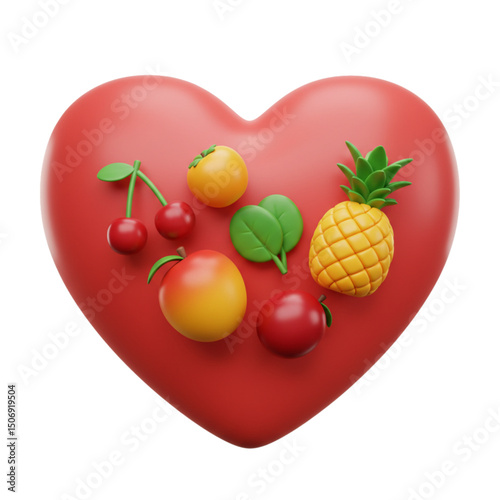 Heart with fruits representing balanced diet and vitality.