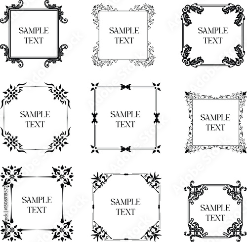 Elegant vector text frames with ornamental floral corner decorations