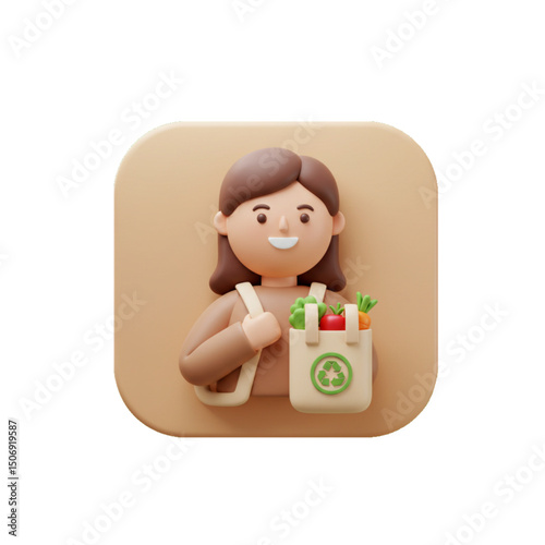 Woman carrying groceries promoting sustainable shopping.