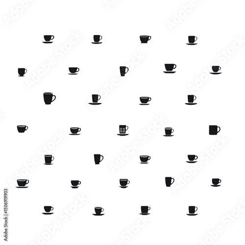 Nine black silhouettes of coffee cups and mugs