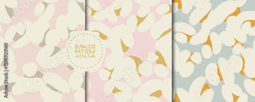 Set of seamless patterns with abstract cotton white flowers in vector. Backgrounds, prints, design elements