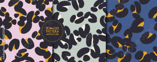 Set. Collection. Seamless patterns with different leopard spots. Backgrounds. Textile, fabric, wrapping paper, print template