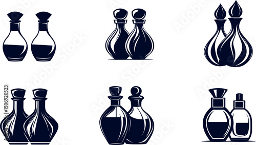 Collection of perfume bottles isolated on white background