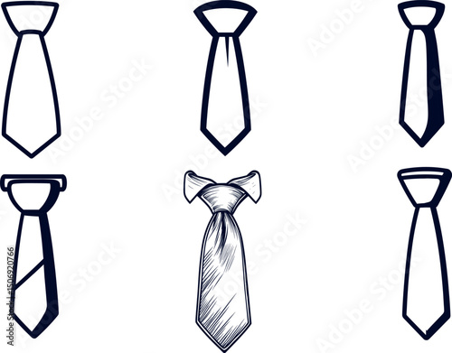 Assorted tie illustrations isolated on white background