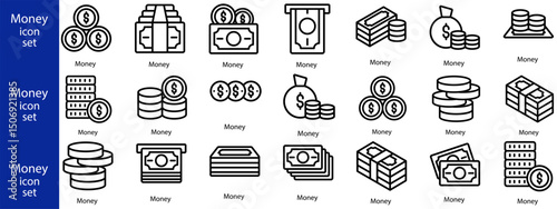 Money icon set. containing cash, saving, wallet, transfer, withdraw icons. finance symbol for app, ui, website and design element. transparent ping and vector illustration