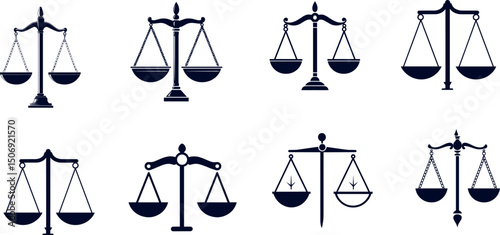 Scales of justice symbols isolated on white background