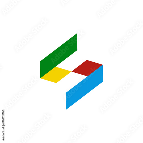  letter "S" with angled, geometric shapes in green, yellow, white, red, and blue, creating a sense of depth and dimension. It suggests innovation, forward-thinking, or a multi-faceted brand
