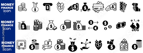 Money icon set. containing cash, saving, wallet, transfer, withdraw icons. finance symbol for app, ui, website and design element. transparent ping and vector illustration