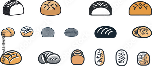 Variety of bread rolls isolated on white background