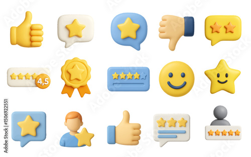 Set of 3d vector icons rating evaluation on white background
Vector 3d icons