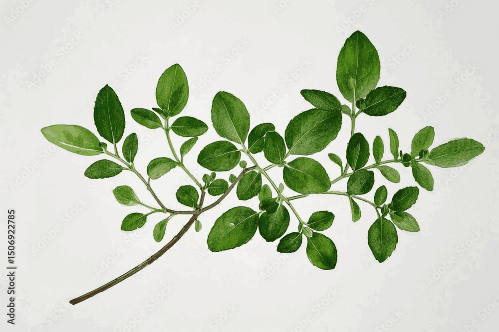 Obraz premium Delicate Leaves, Earthy Whisper herb marjoram isolated watercolor vector illustration svg