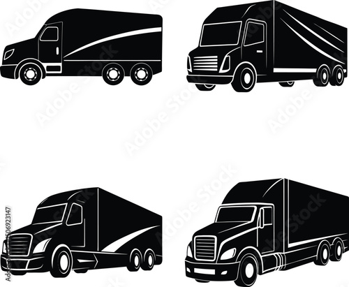 Collection of black and white commercial trucks transport vehicle