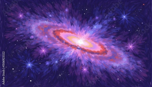 Vivid Spiral Galaxy with Starry Background in Deep Space