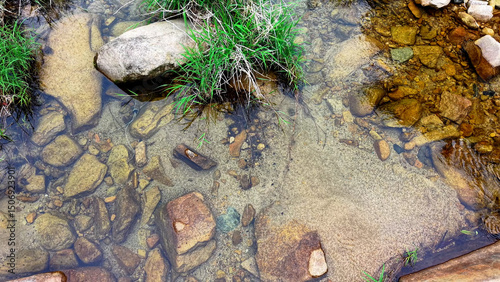 Aerial Drone Footage of a Clear Mountain Stream Flowing Through Mungyeong Countryside in Late Spring and Early Summer, Korea