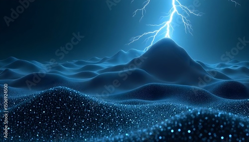 Dramatic Lightning Striking Over a Mystical Shimmering Landscape at Night