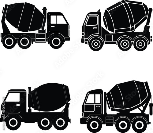 Cement truck silhouette collection construction vehicle illustration set