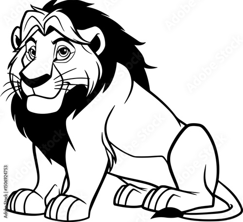 Coloring page featuring a cartoon lion with a friendly expression and detailed mane for kids to color and enjoy creativity