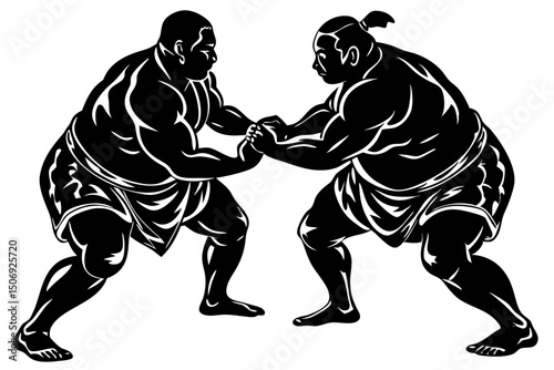 Powerful Sumo Wrestlers Engaging in Intense Match, sumo, wrestlers, match, japan, sport, intense, powerful, visual, muscle, tournament, contest, engagement, victory, force, skill, determination, pose,
