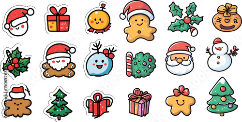 Christmas holiday stickers isolated on white background