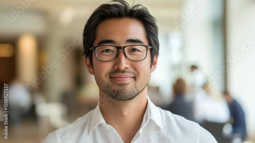 Confident Asian Man Smiling Portrait: Embracing Professionalism and Positive Aura