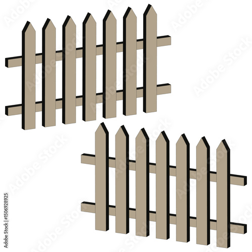 Fence icon. Brown wooden slats. Simple garden shape. Vector structure symbol.