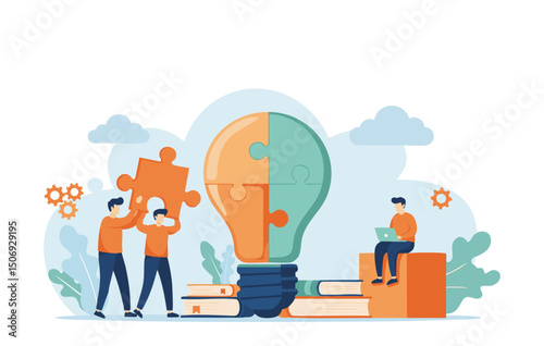 Unlocking Innovative Solutions Collaborative Teamwork and Creative Problem-Solving Strategies for Breakthrough Ideas, business vector illustration