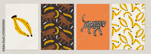 Collection of Hand-Drawn Banana and Leopard Illustrations