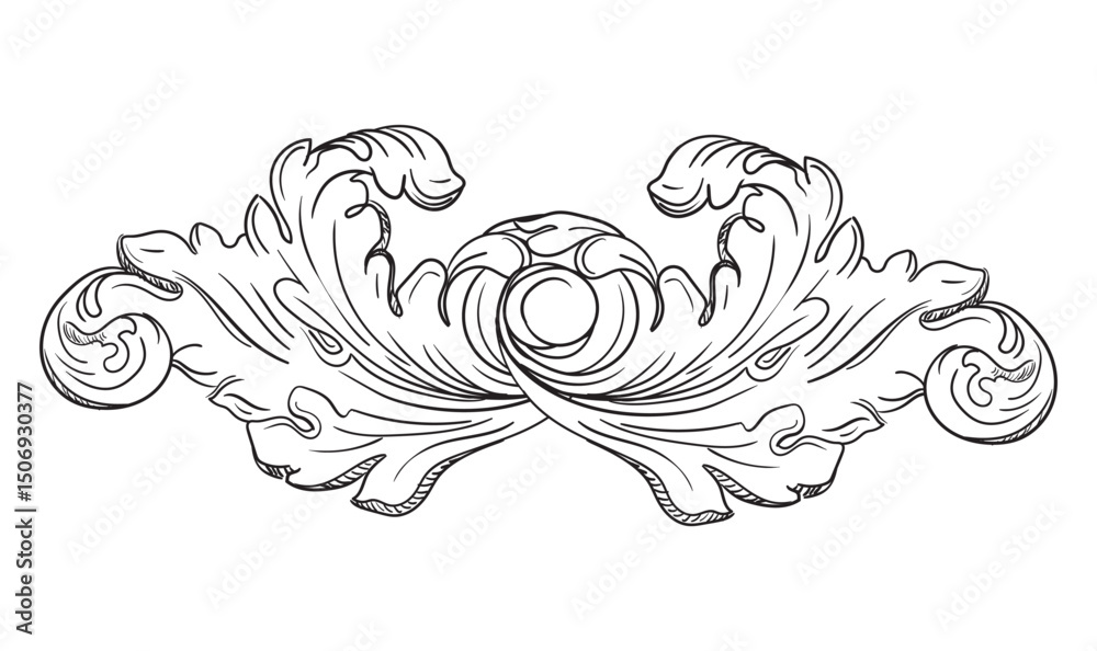 Fototapeta premium Retro foliage design element decorative hand drawing illustration