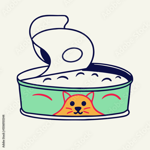 Opened Can of Cat Food, Cartoon Illustration