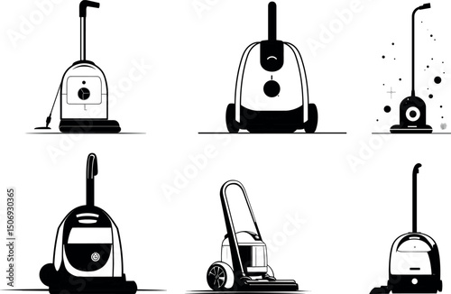 Various vacuum cleaner designs isolated on white background