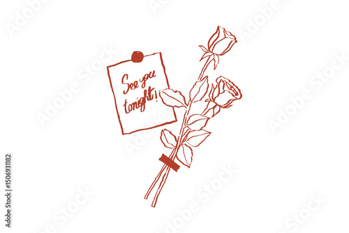 See You Tonight! Note with Single Flower – Romantic Hand Sketch SVG Design