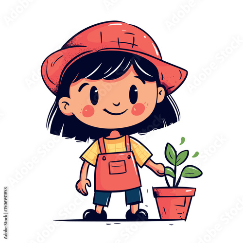 cute gardener kid childish isolated vector illustration