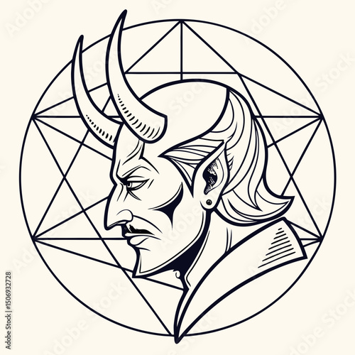 Sketch of devil mask sacred geometry logo