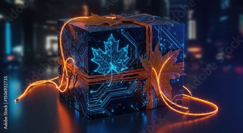 Cybernetic cube gift box with maple leaf