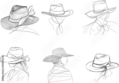 Collection of women's hats isolated on white background