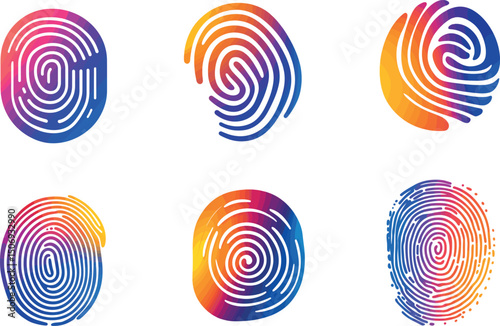 Colorful fingerprints isolated on white background, identity and security
