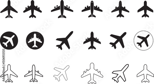 "Airplane Icon Set in Various Styles"