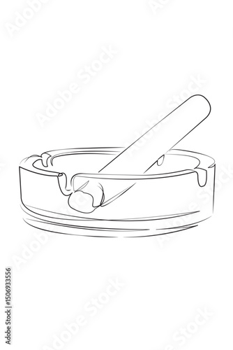 One continuous line drawing on white isolated background. Minimalism linear illustration. cigarette, ashtray, ash, smoke, addiction, danger, smoking issues, burning, carcinogen