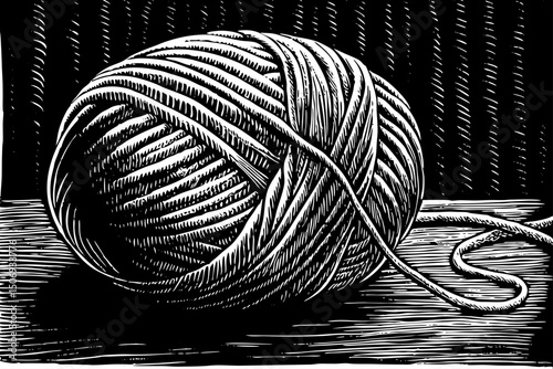 woolen yarn ball black and white isolated hand drawn sketch