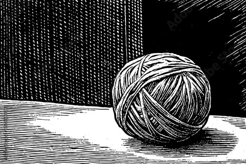 woolen yarn ball black and white isolated hand drawn sketch