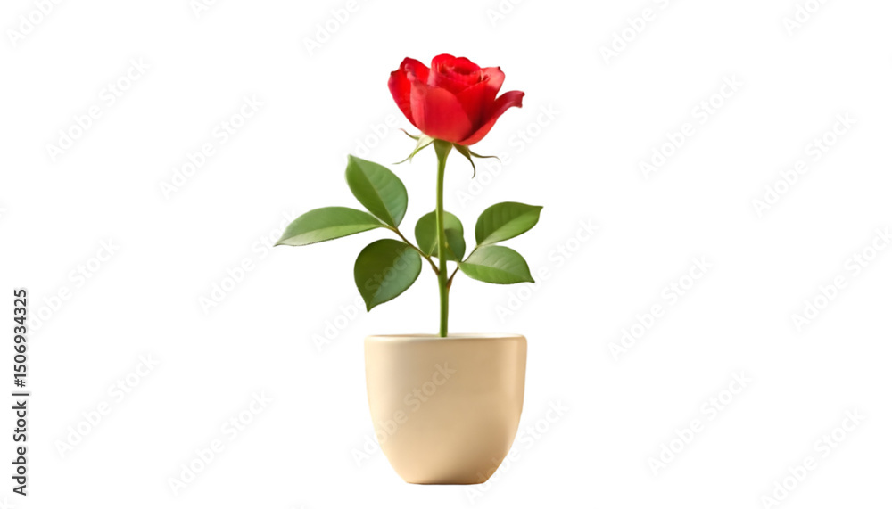 Obraz premium red rose in a vase, transparant background.