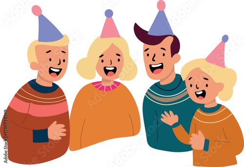 Cheerful family wearing traditional Icelandic sweaters 