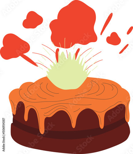 Cake with tiny geyser erupting from the center intead of a candle