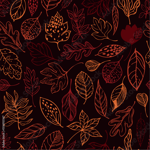 Vector seamless pattern with hand-drawn autumn leaves.