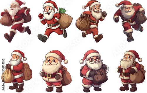 Cartoon santa claus characters isolated on white background