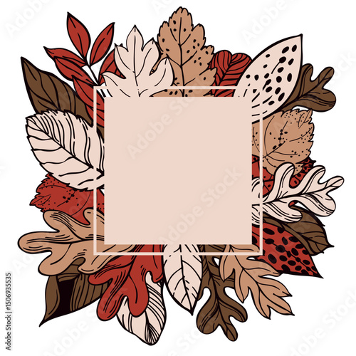 Vector frame with hand-drawn autumn leaves.   Sketch  illustration. 