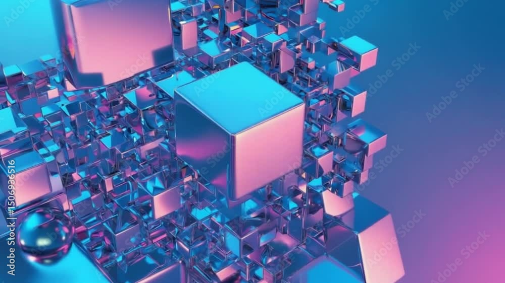 Futuristic block structure, Futuristic cube grid in pink and cyan color, futuristic cube grid abstract 3D render, futuristic cube grid digital art background, Geometric 3D design for metaverse