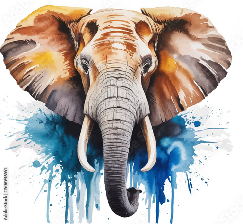A watercolor painting of an elephant, isolated on a white background. Elephant vector.