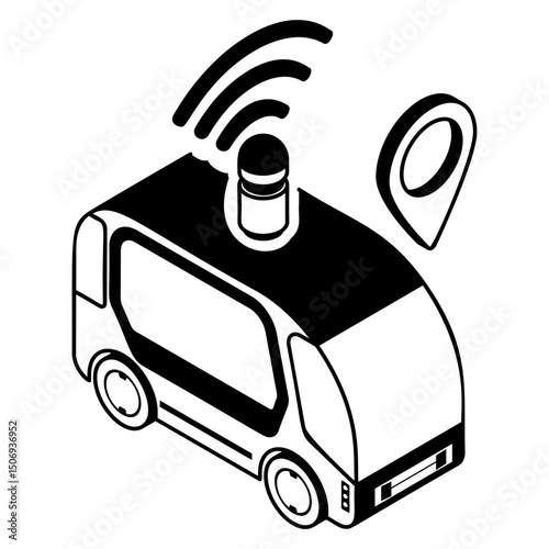 Mini self-driving sleeper van isometric Concept Vector Icon Design, Future transportation Symbol, Driverless Greener Transport innovations Sign, Autonomous aerial vehicles Illustration