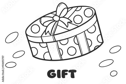 Simple black and white vector illustration of a decorated gift box for holiday celebrations and special occasions